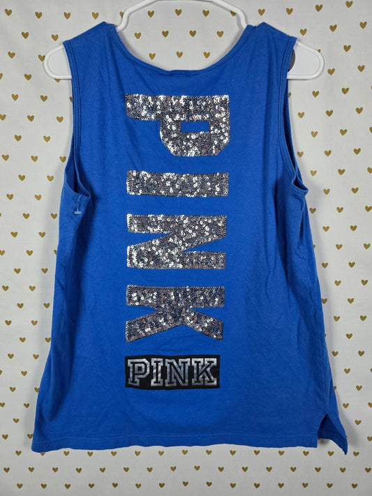 Victorias Secret PINK Blue BLING Sleeveless Tank Top MEDIUM Sequin