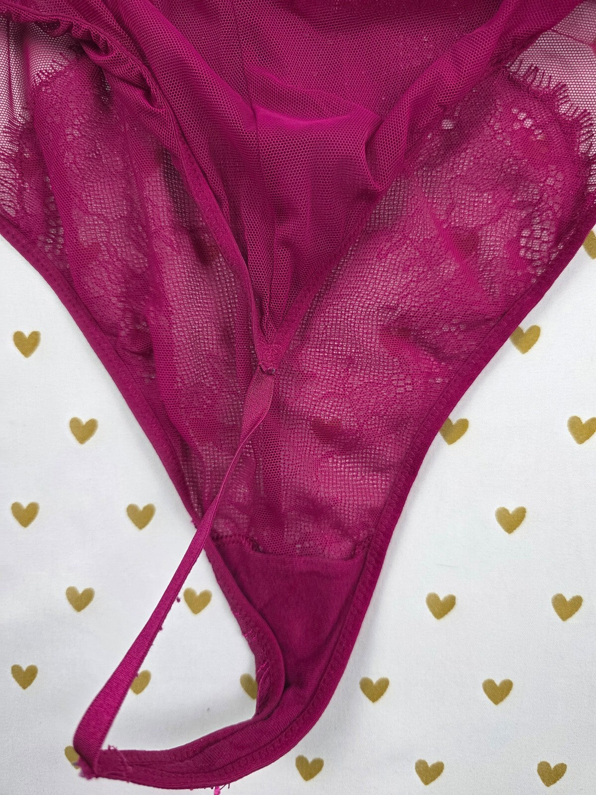 Victorias Secret Sheer Purple V string Teddy Halter Bodysuit Thong Large