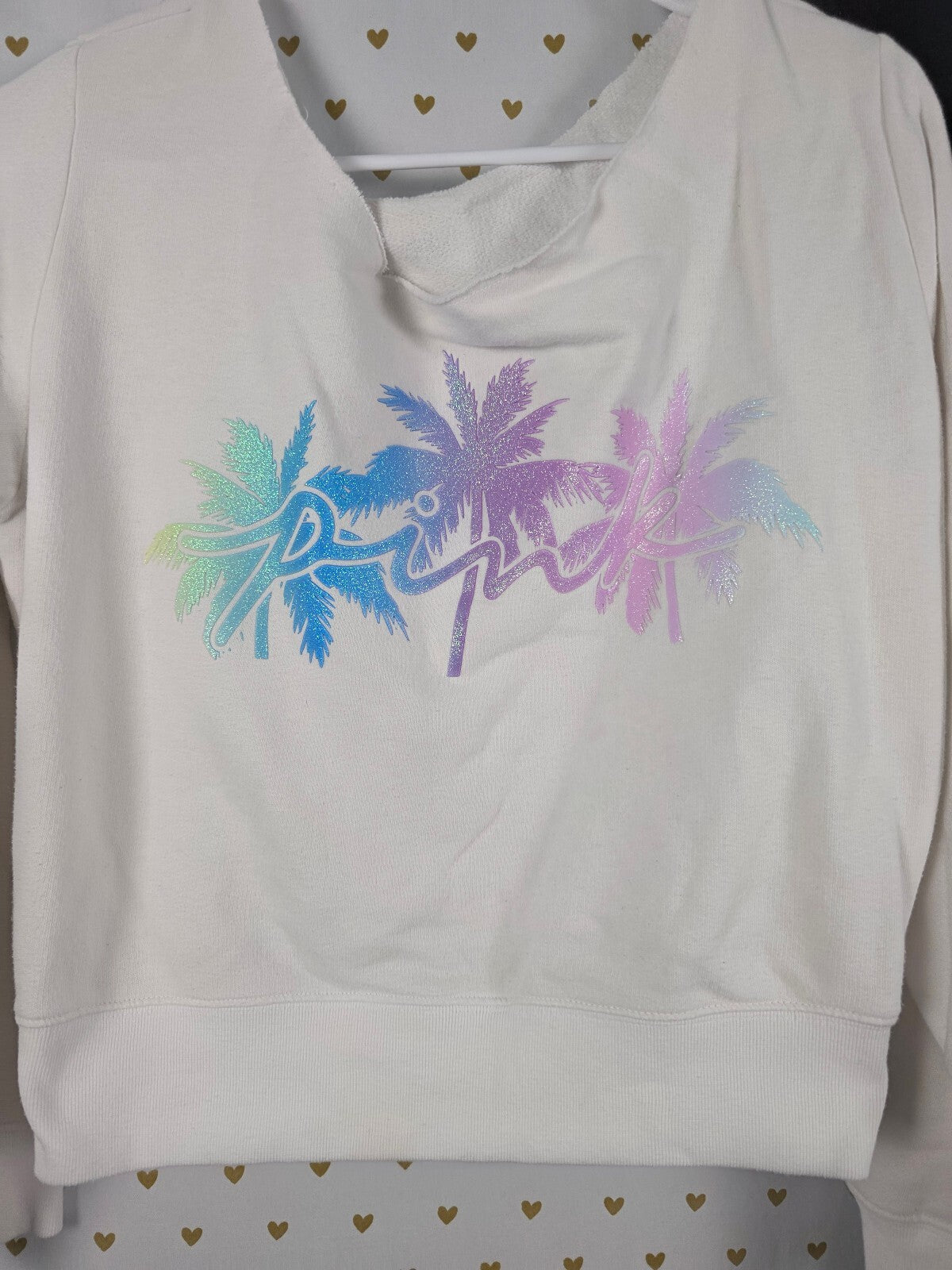 Victorias Secret PINK 2PC SET Glitter Palm Bling Yoga Pants Slouchy Sweater MED