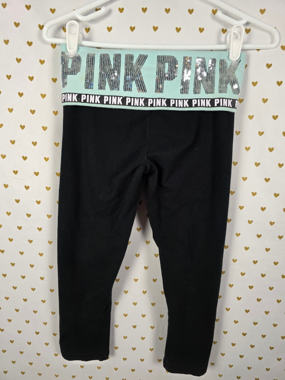 Victorias Secret PINK BLING sequined Vintage y2k FOLDVER Yoga Pants Capri XS