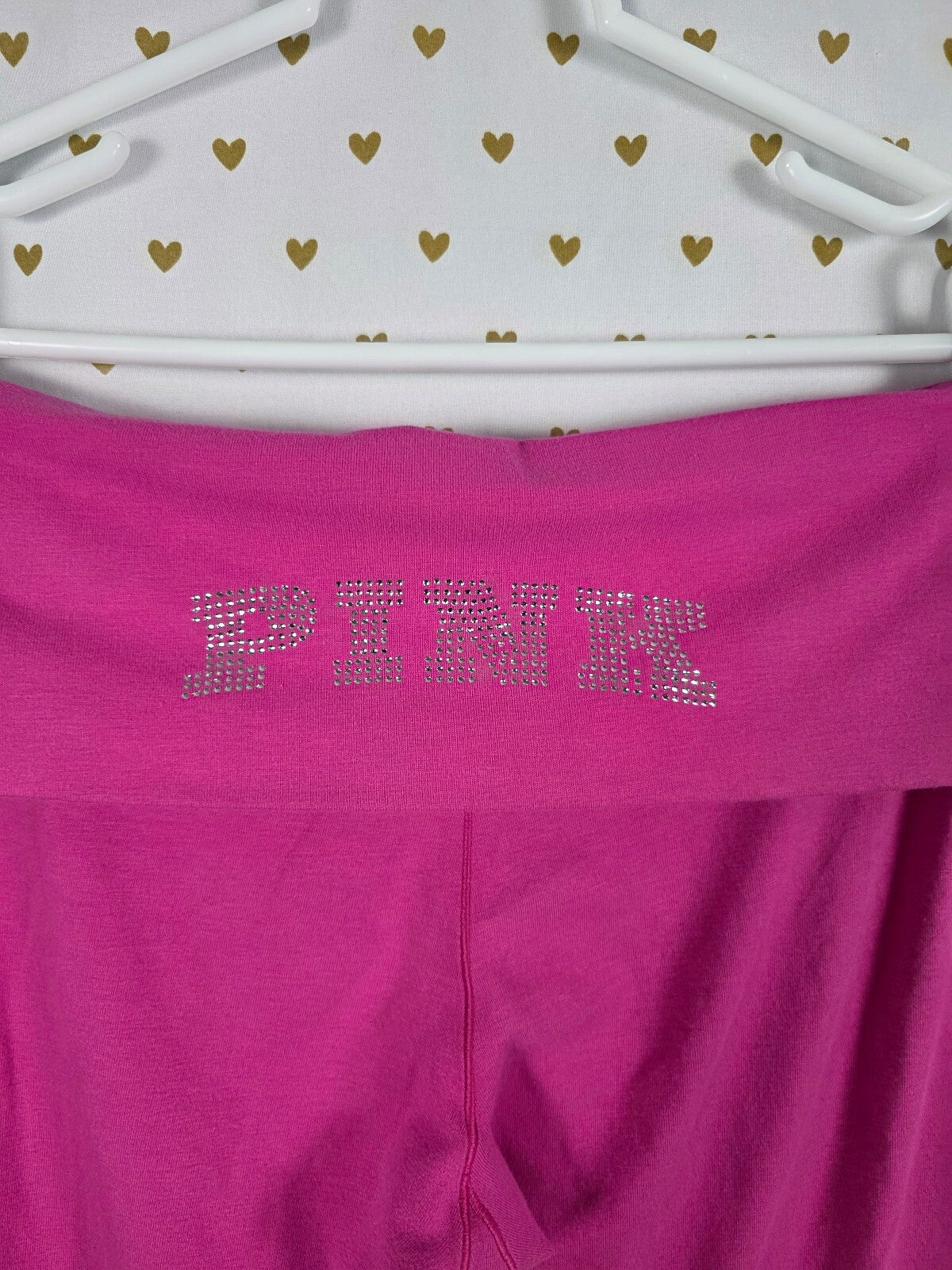 Victorias Secret PINK Foldover BLING Studded Flare Yoga Pants Cotton Medium