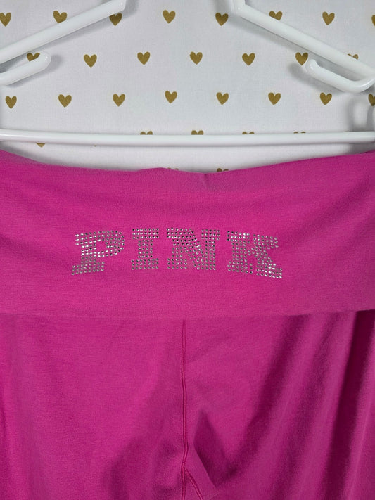 Victorias Secret PINK Foldover BLING Studded Flare Yoga Pants Cotton Medium