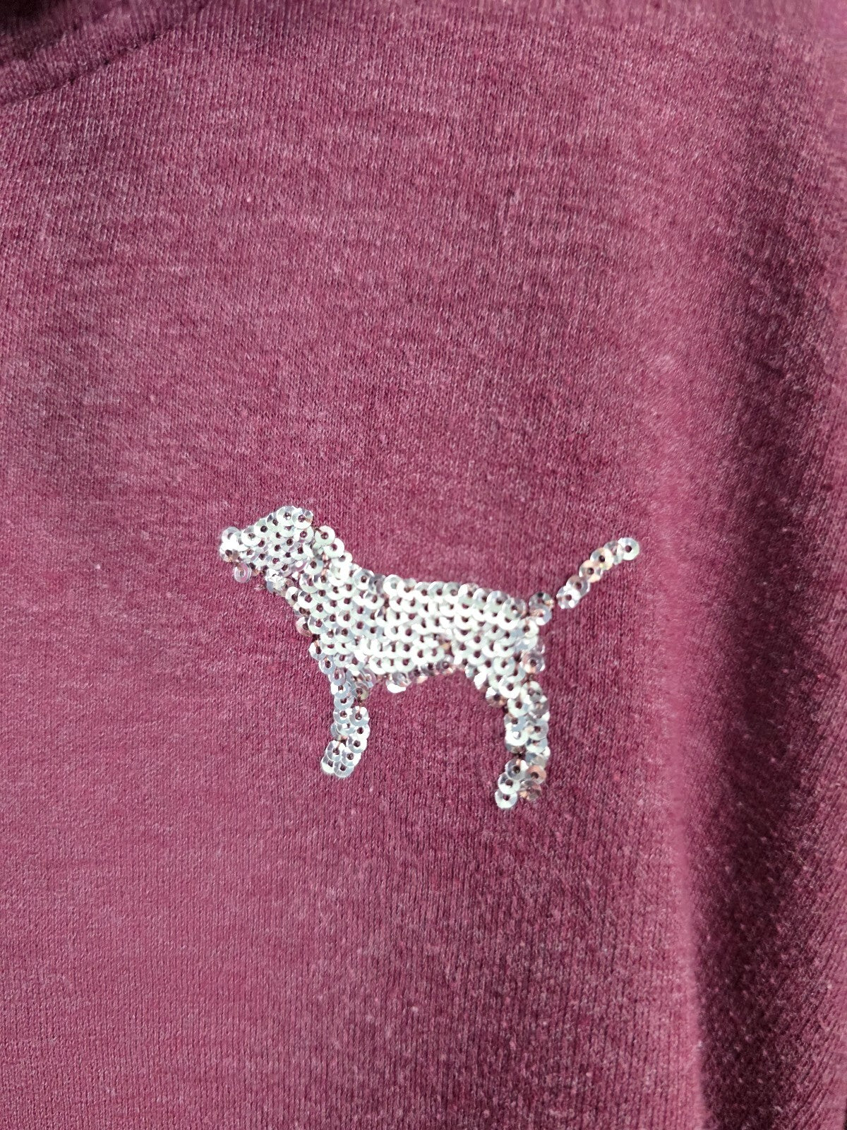 Victorias Secret Pink Maroon Sequined Bling Full ZIp Hoodie Jacket LARGE