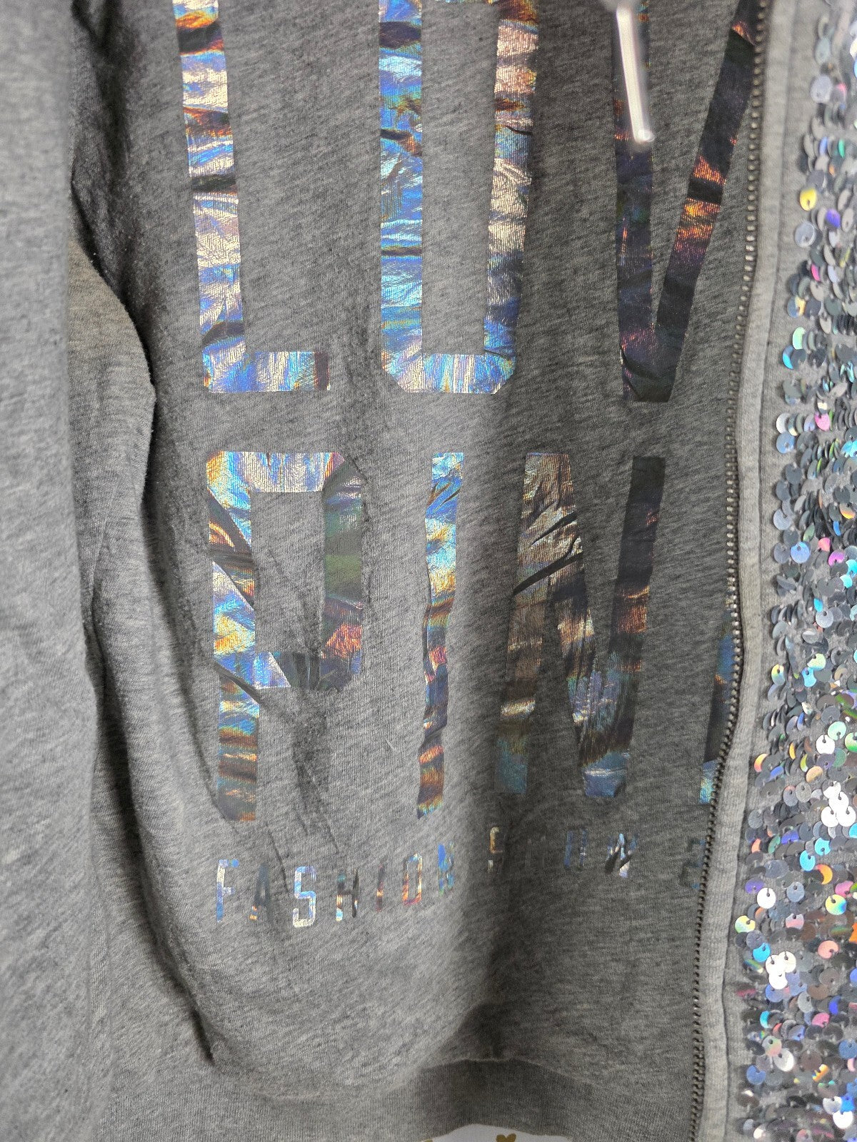 Victoria's Secret PINK Fashion Show 2013 Sequin Zip Hoodie Gray Small Y2K