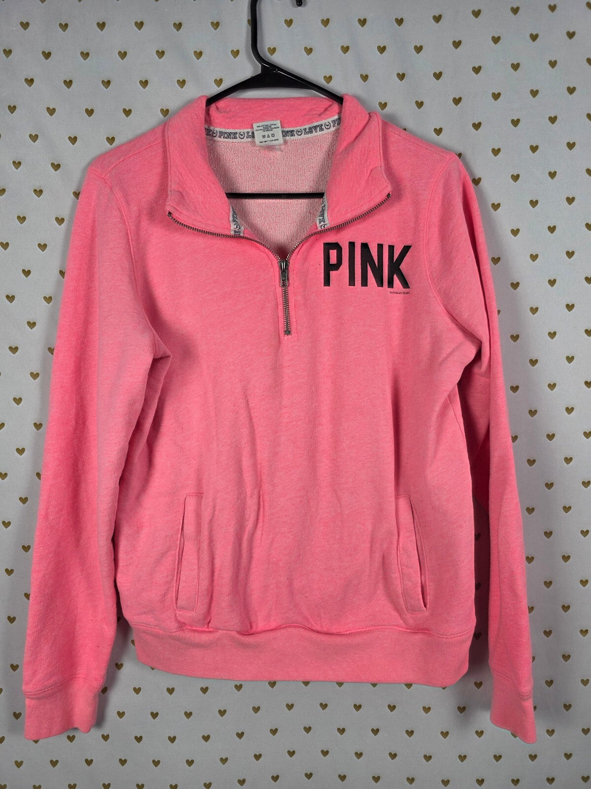 Victorias Secret Pink Quarter Zip Logo Sweater 86 Medium