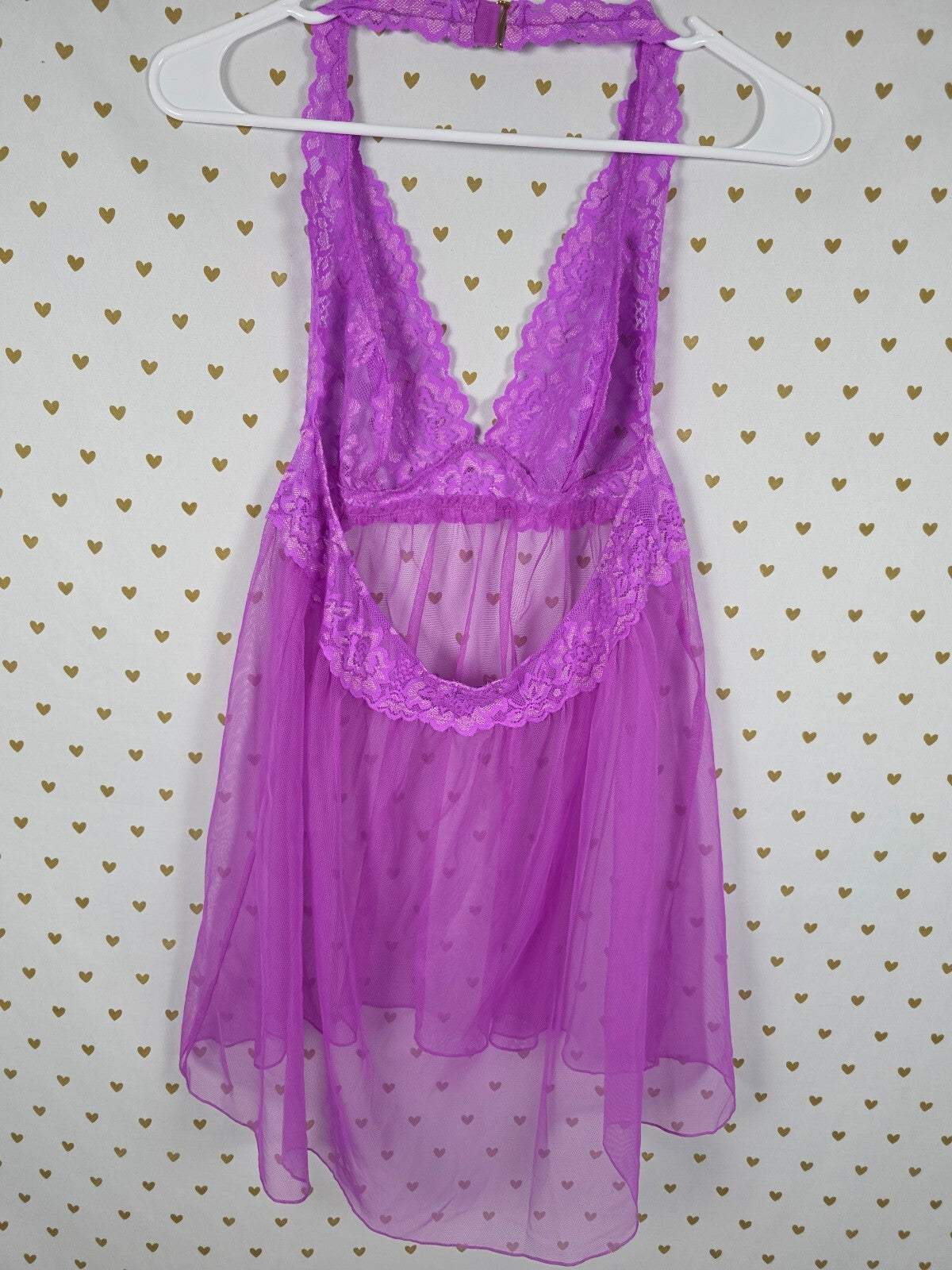 Victorias Secret Lace Tulle Ruffled Halter Nightie Lingerie Large