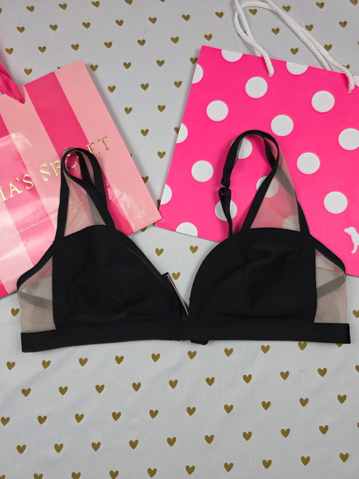 Victorias Secret Sheer Strappy Black Large Bralette Bra Top Tank