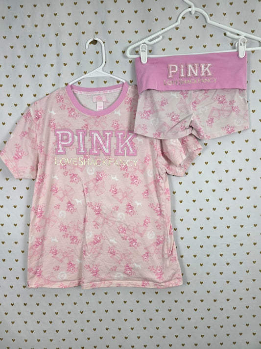Victoria's Secret PINK x LoveShackFancy Bow Tee Foldover Shorts Set XS outfit