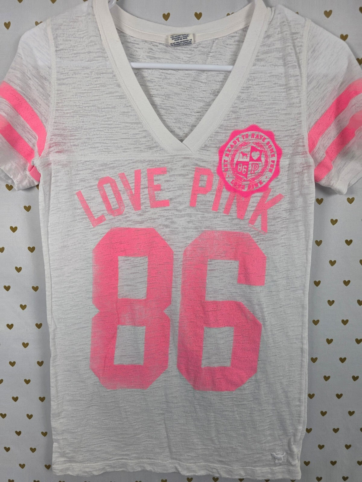 Victorias Secret PINK Vintage Neon V neck Burnout Tee shirt Medium