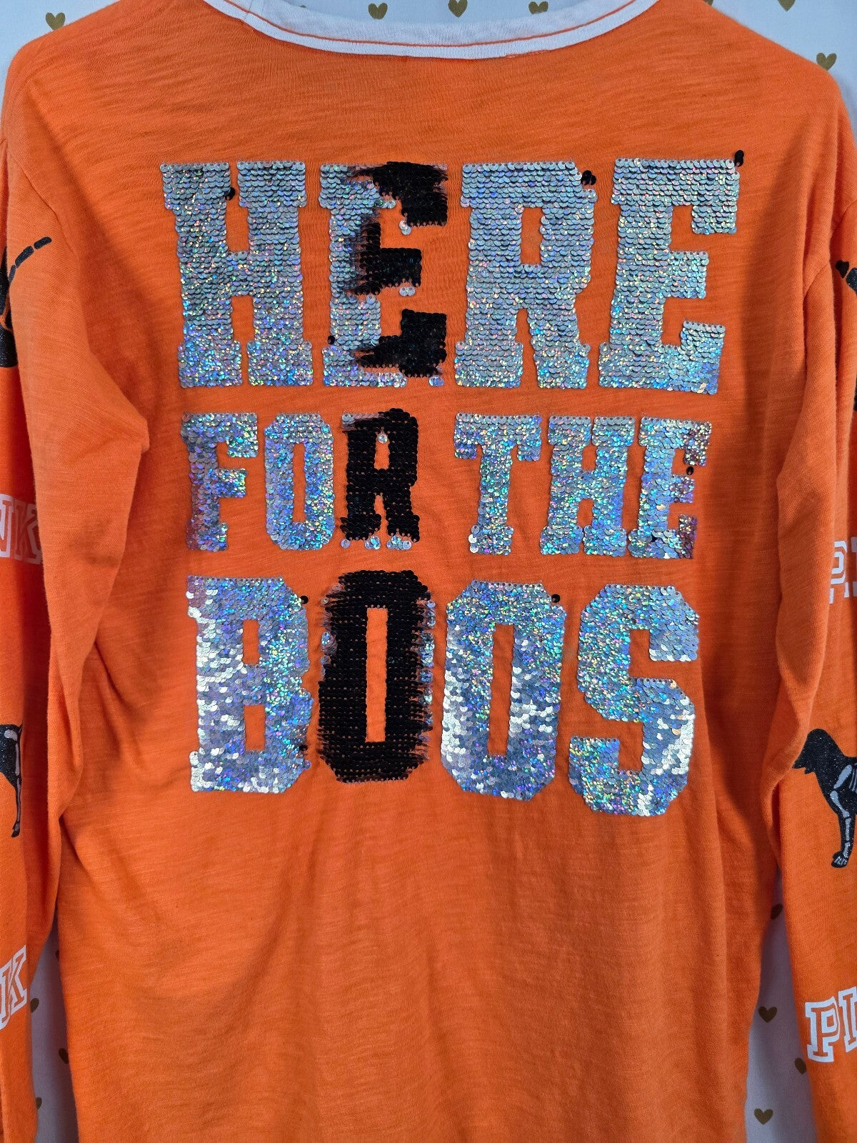 Victorias Secret PINK HTF HALLOWEEN Here for the BOOS BLING Tee Lace front XS