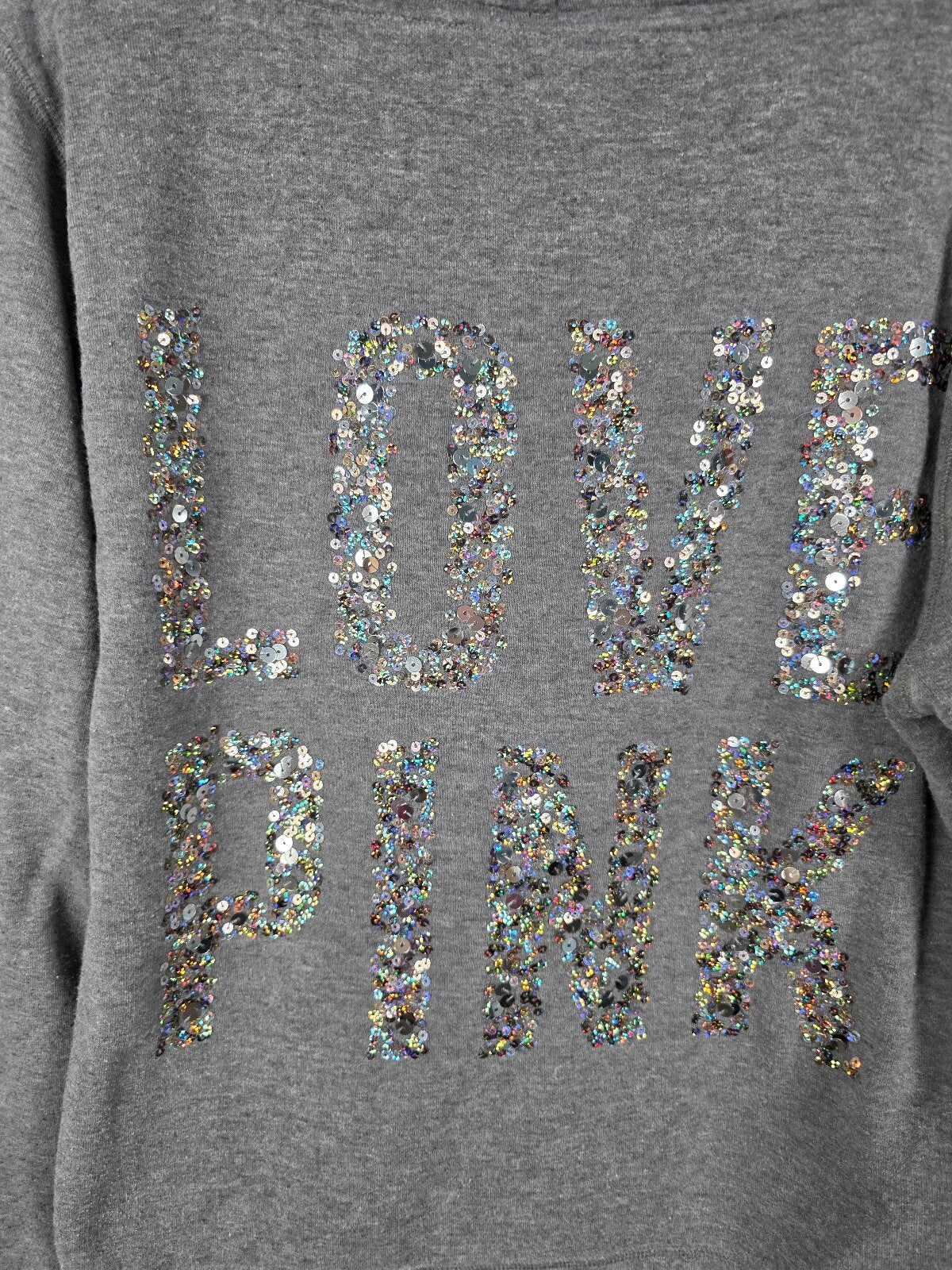 Victorias Secret Pink LOVE Bling Sequined Full zip Hoodie Jacket LARGE
