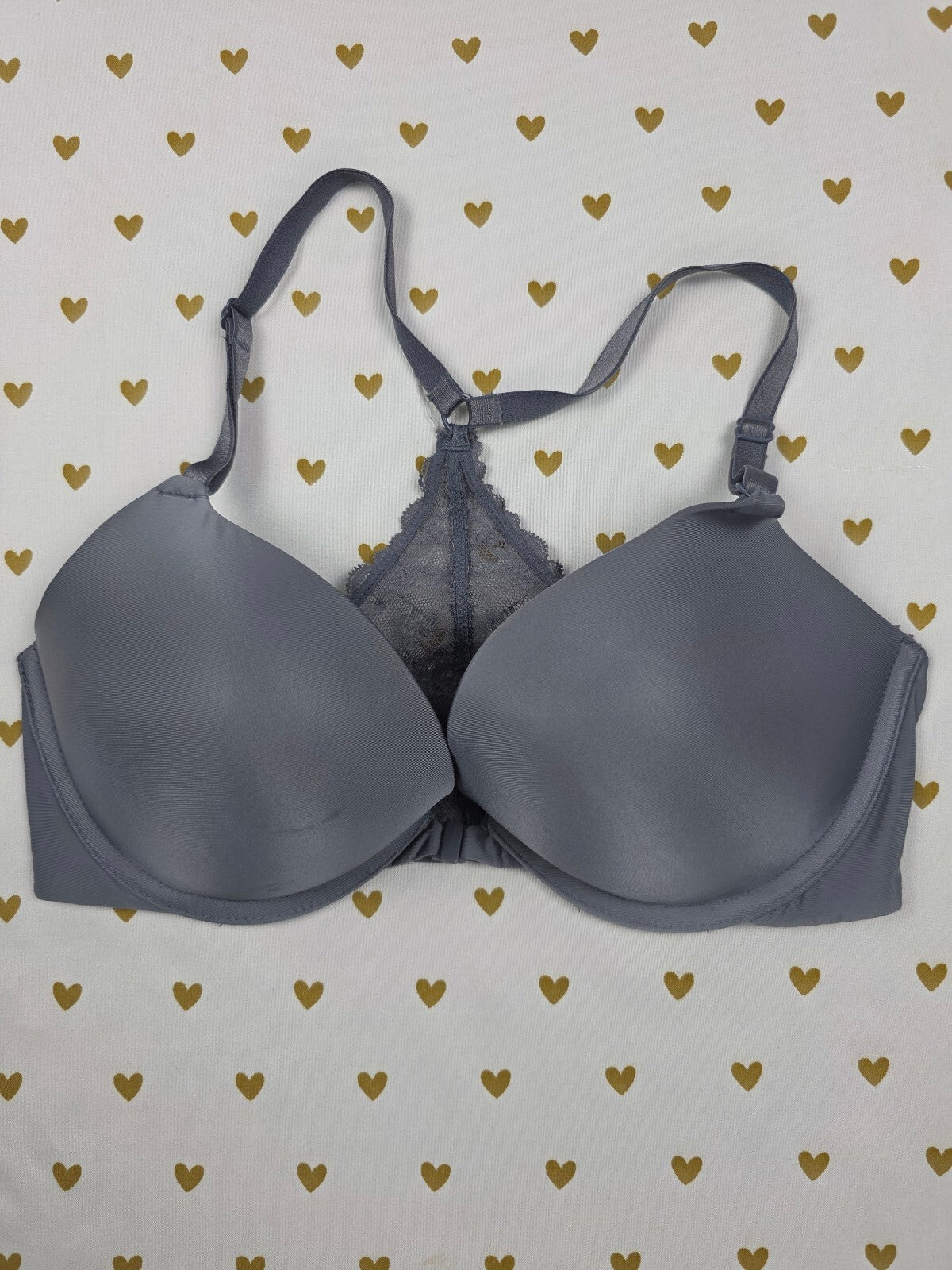 Victorias Secret Grey Front Close Push Up Racerback Bra 32D