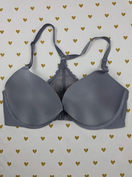 Victorias Secret Grey Front Close Push Up Racerback Bra 32D
