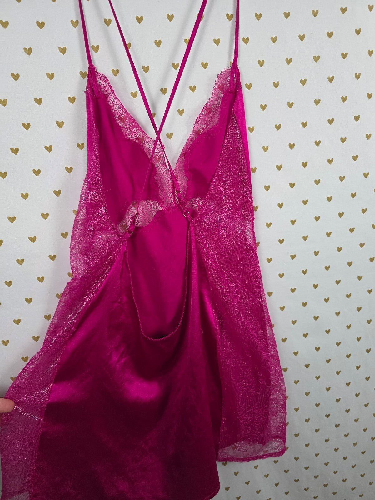 Victorias Secret Purple Satin Lace Lined Strappy Slip Dress NIghtie Lingerie Med