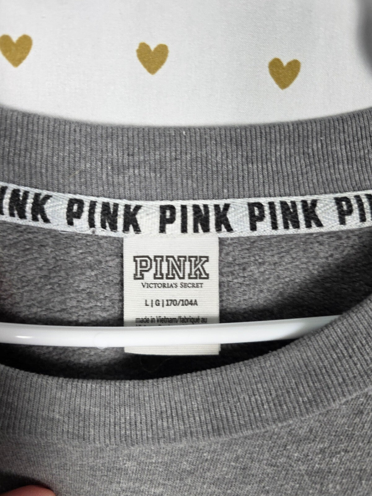 Victorias Secret Pink Rainbow Accent Sleeve Crest Logo Crew Sweater LARGE