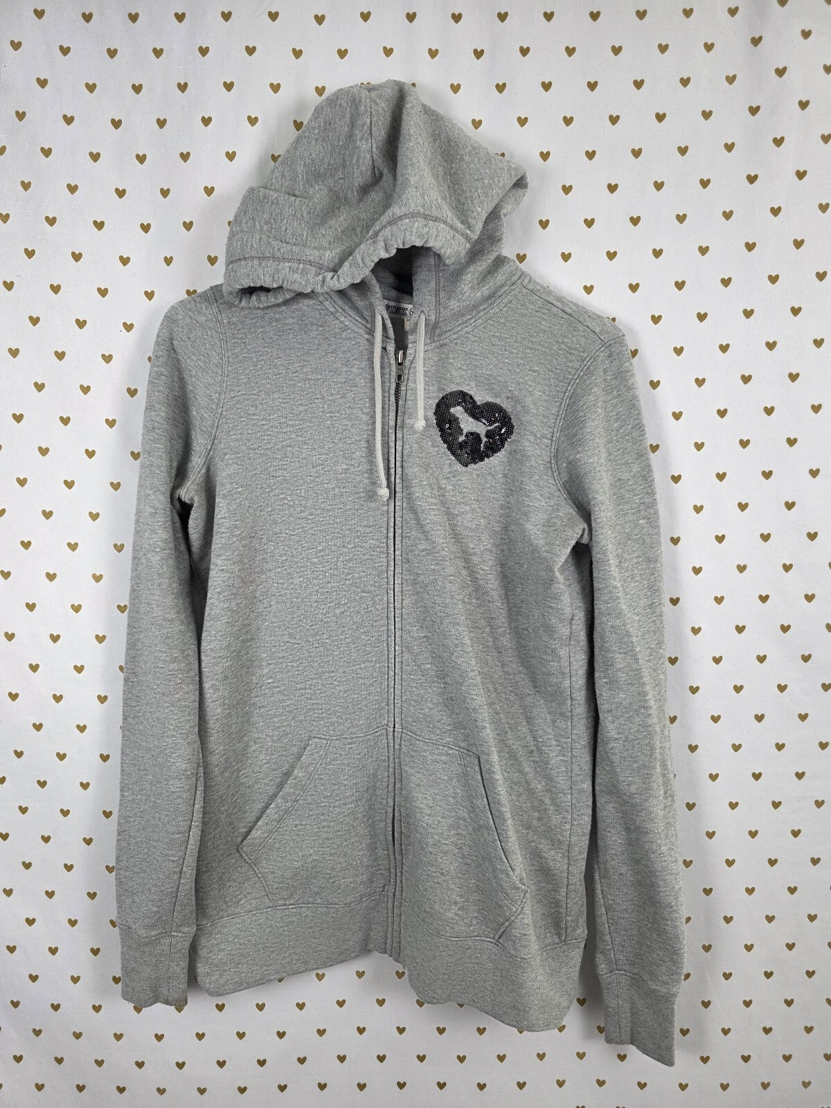 Victorias Secret Pink Bling Full zip Hoodie Sweater Sequined Logo Grey XS