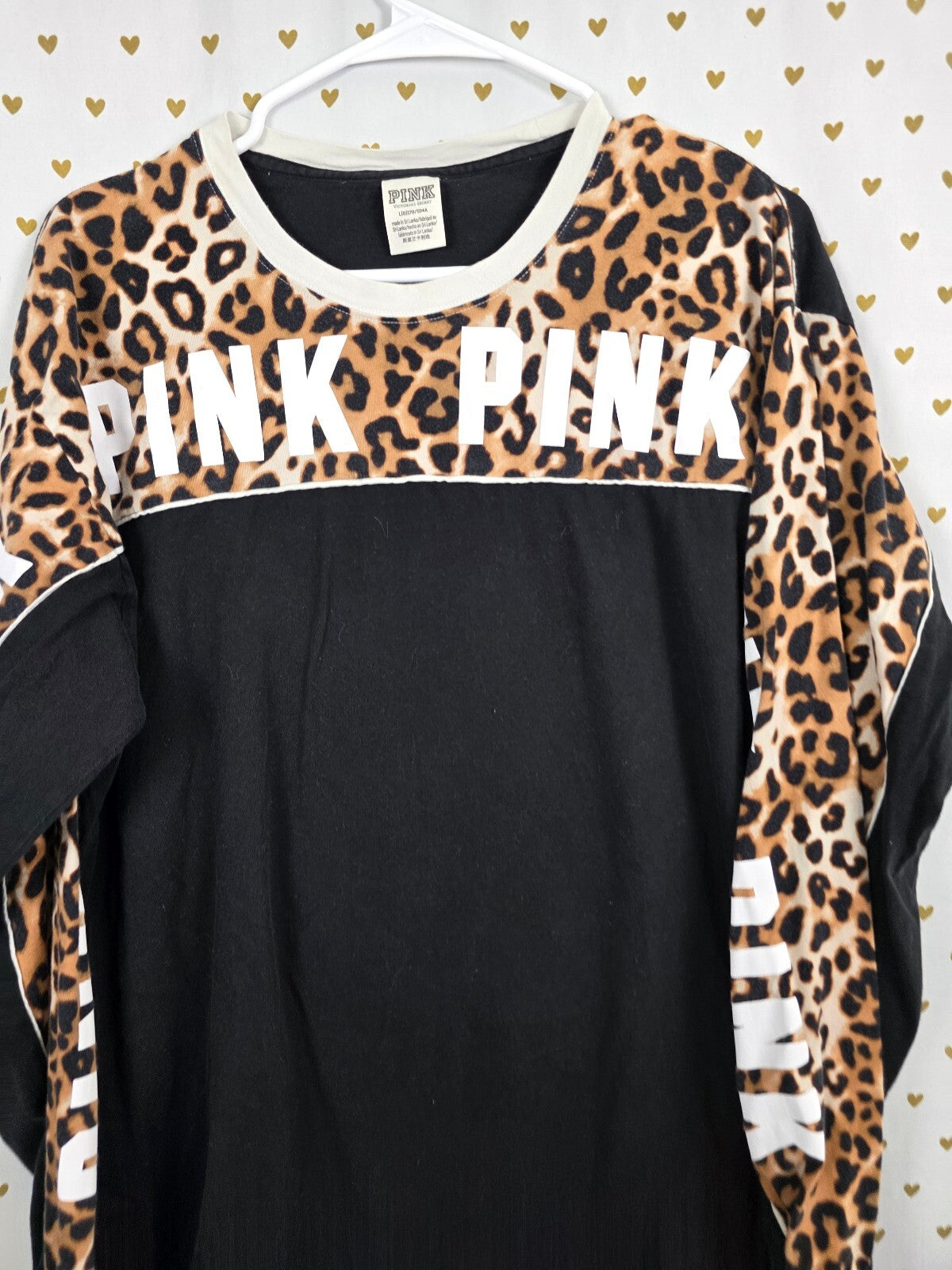 Victorias Secret PINK Leopard Cheetah Logo Long sleeve tee shirt Large