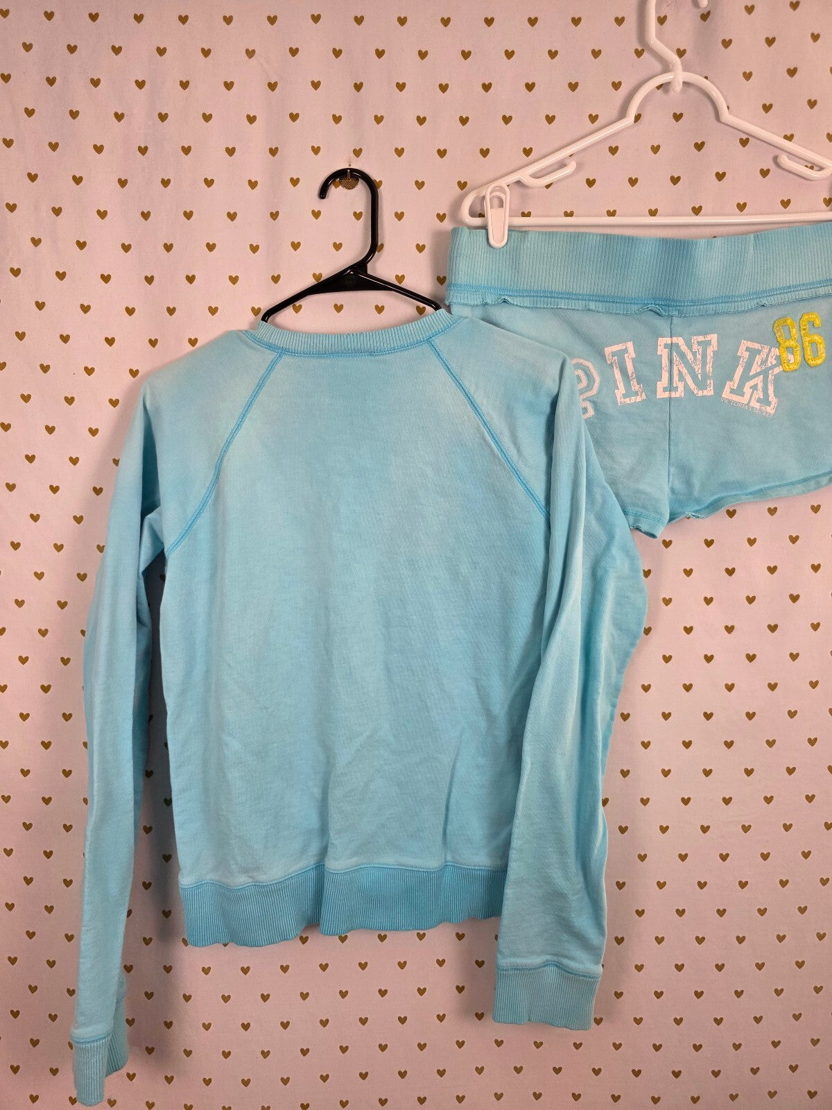 Vintage 2005 Victoria's Secret PINK 86 Sweatshirt Shorts Set M Y2K Aqua