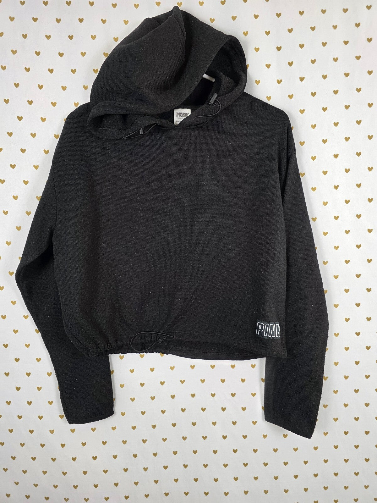 Victorias Secret Pink Rainbow gradient Logo Hooded Sweater Shirt Cropped XS