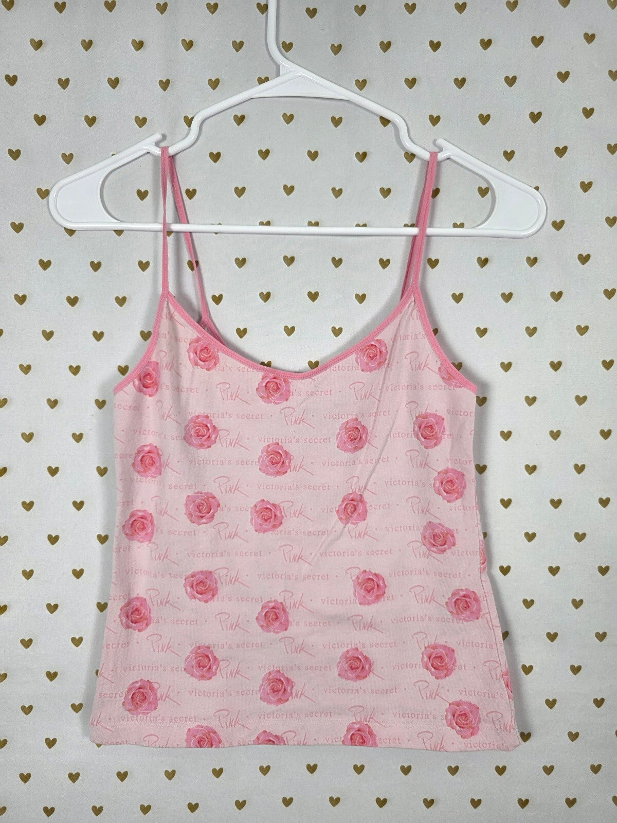 Victoria's Secret PINK Rose Print Cami Tank Top Pink Floral Logo Medium Vintage