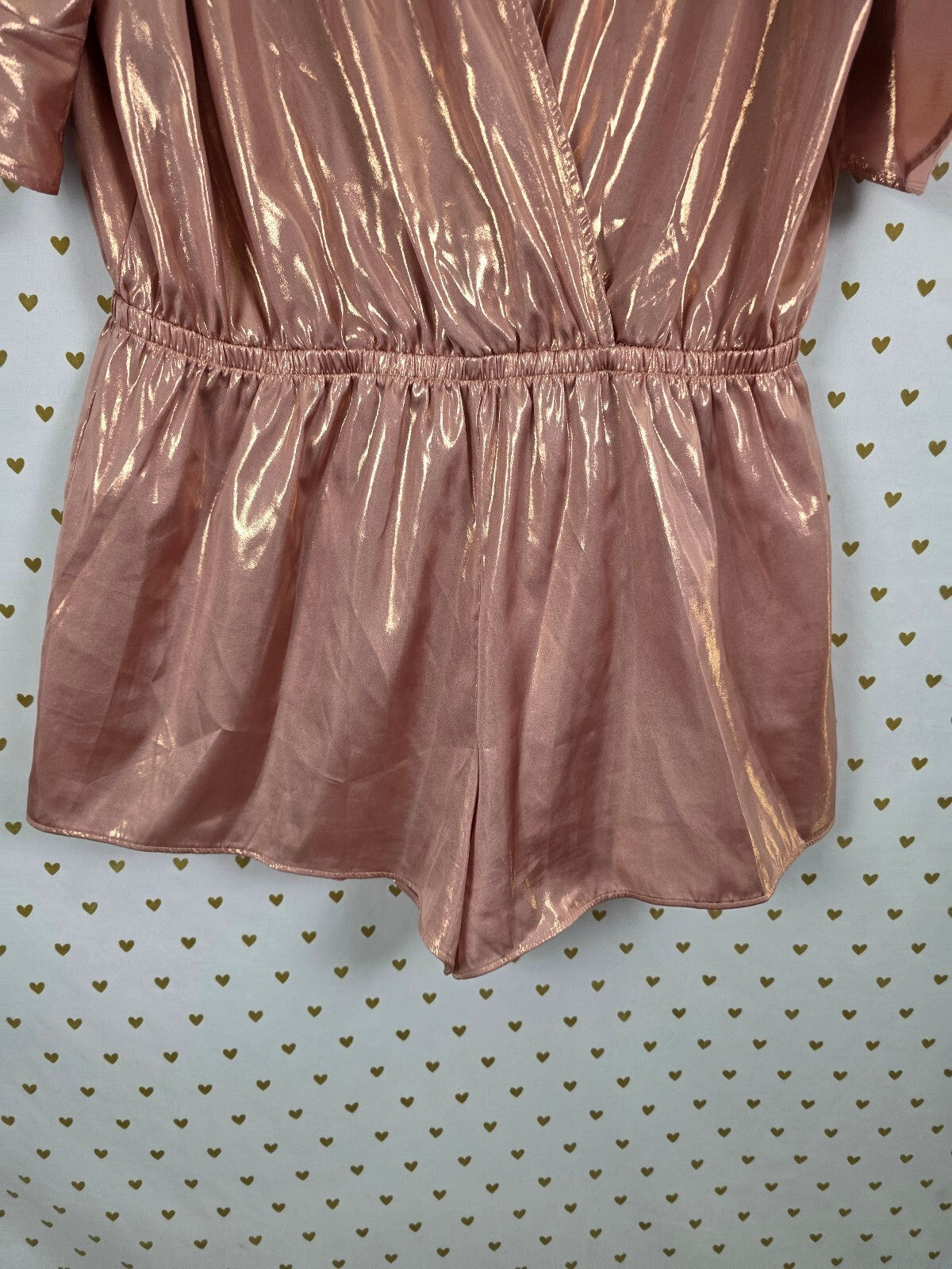 Victoria's Secret Rose Gold Metallic Wrap Romper Flutter Sleeve L
