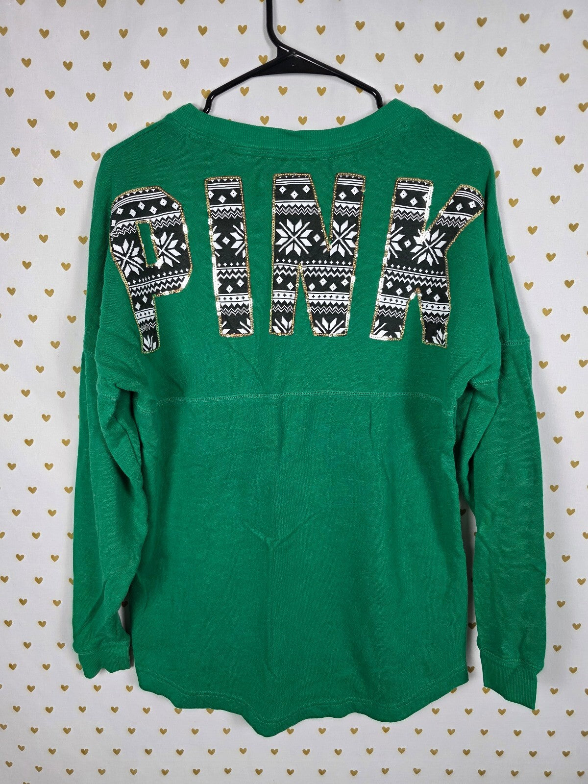 Victorias Secret Pink GREEN Bling Sequined HTF Sweater Shirt XS Oversized