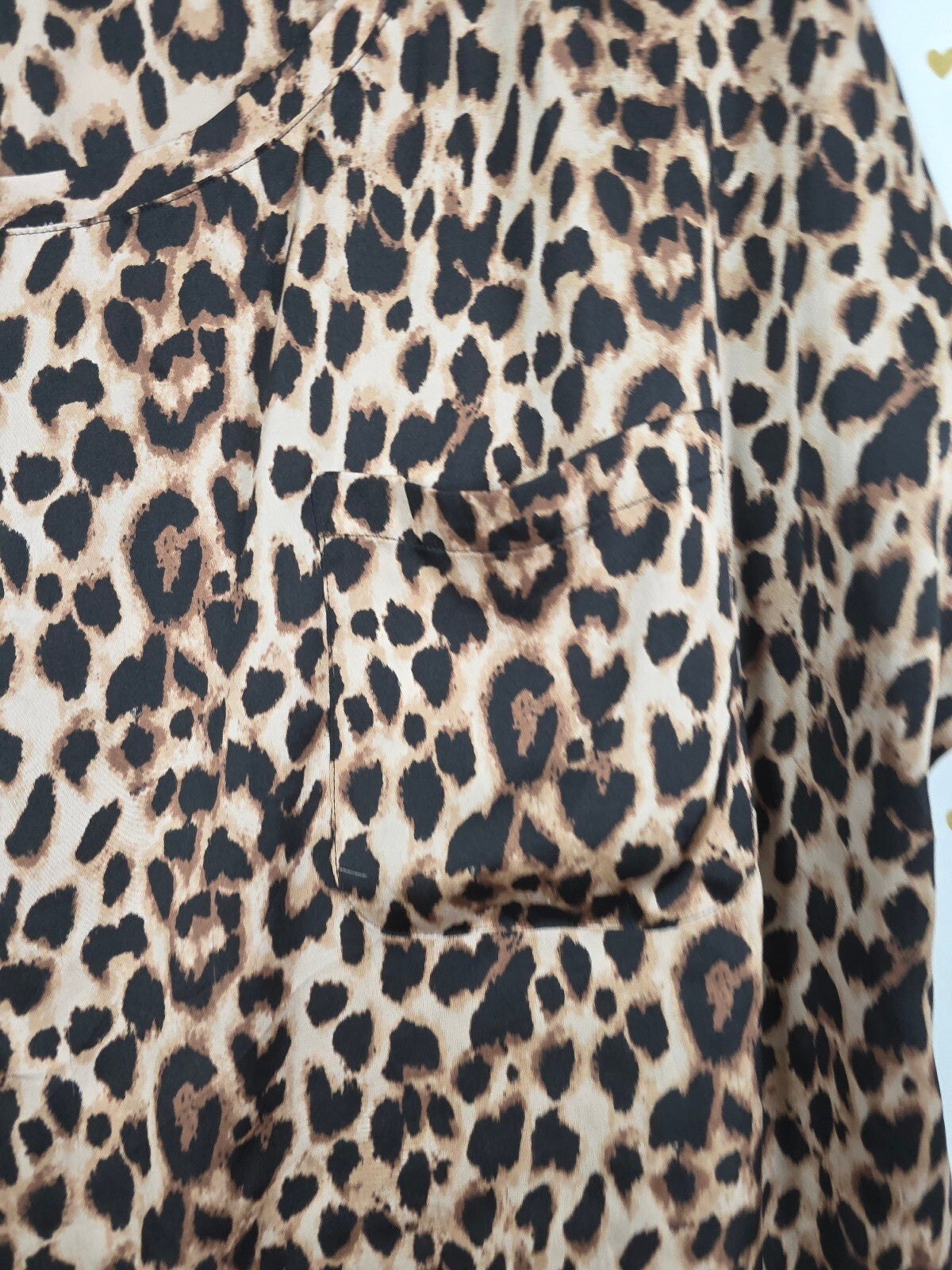 Victorias Secret PINK Satin Silky Cheetah Leopard Blouse Pocket Shirt LARGE