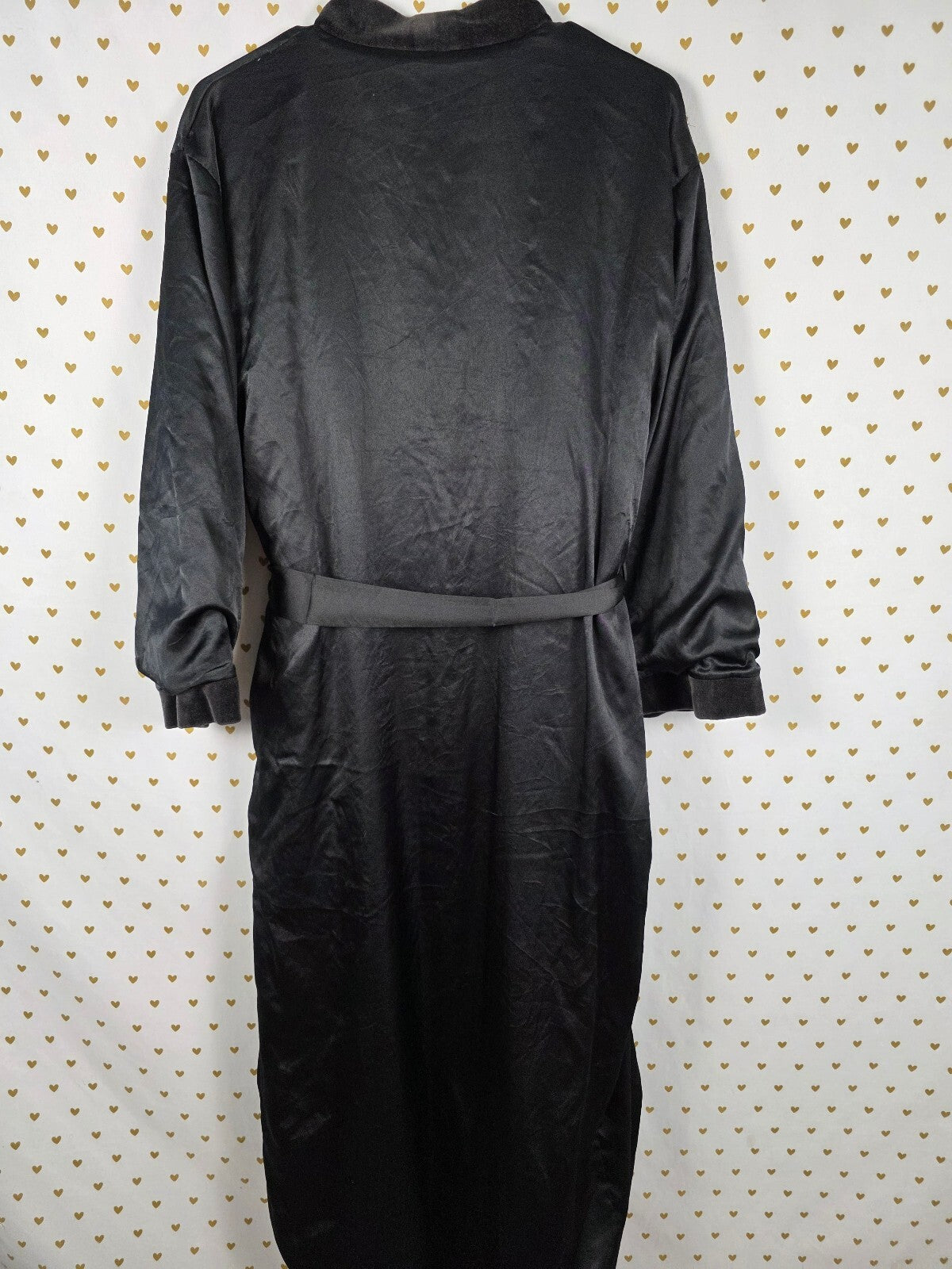 Vintage Victoria's Secret Satin Fleece Lined Long Robe Black Velvet Trim XS/S