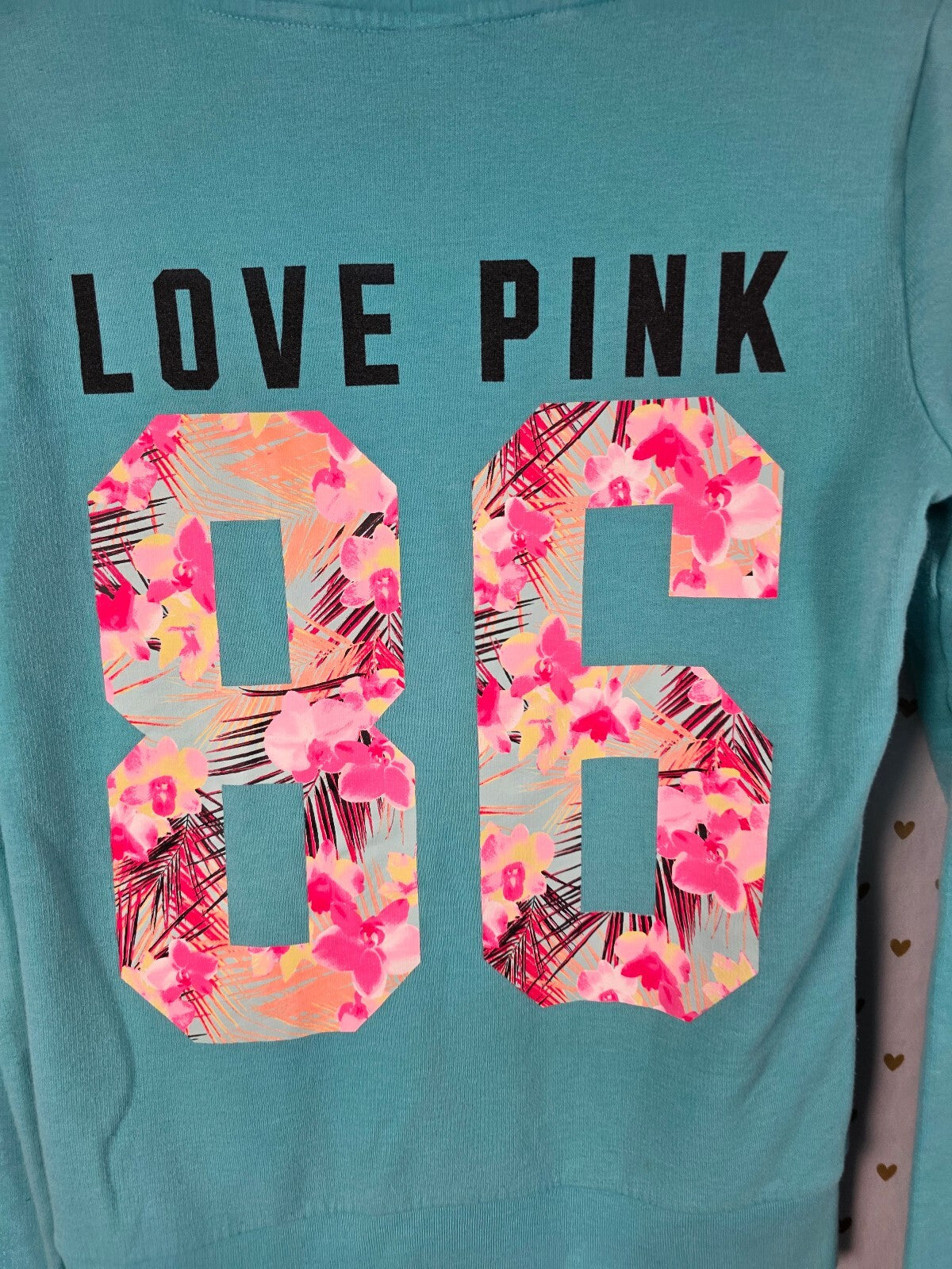 Victorias Secret Pink FLORAL 86 Full zip hoodie Jacket SMALL Teal