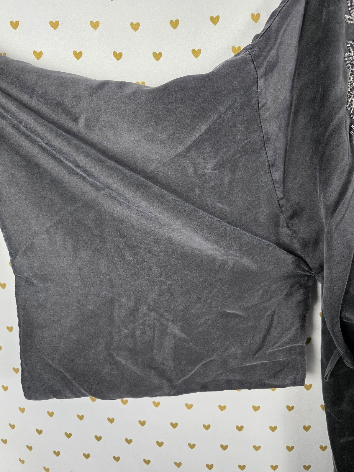 Victoria's Secret 100% Silk Kimono Robe O/S Rhinestone Floral Black Gray