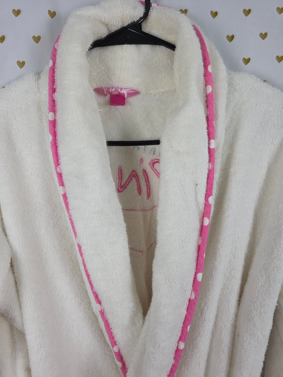 Victoria's Secret PINK Plush Terry Robe White Pink Polka Dot Dog XS/S 2004