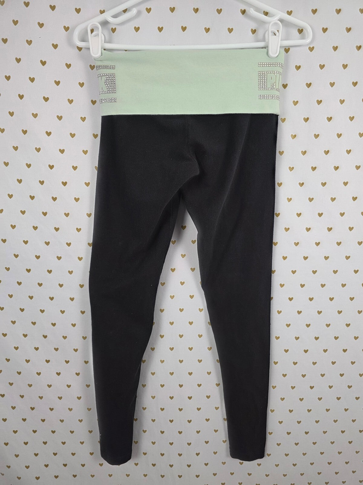 Victorias Secret PINK XS Vintage Bling Foldover Yoga Pants Mint ankle Skinny