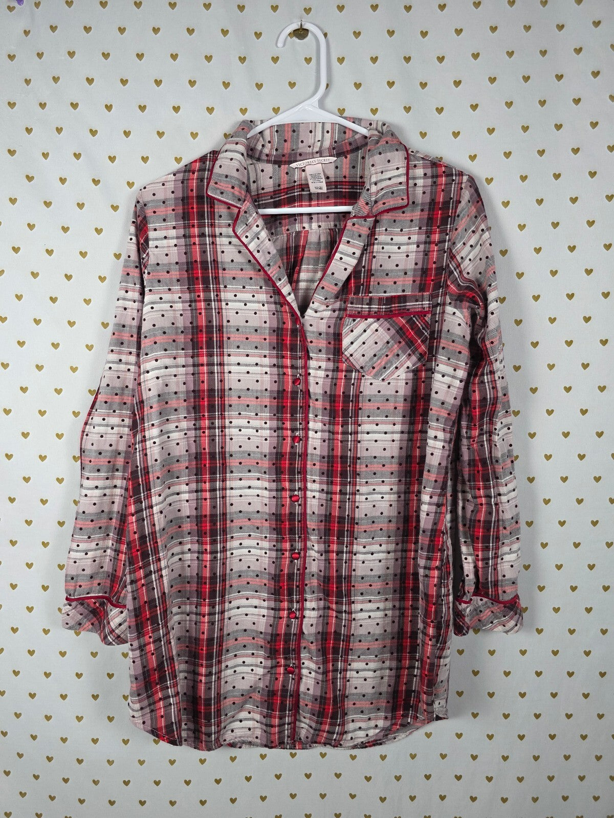 Victorias Secret Plaid Button Front Nightgown Sleep Shirt Pajama SMALL