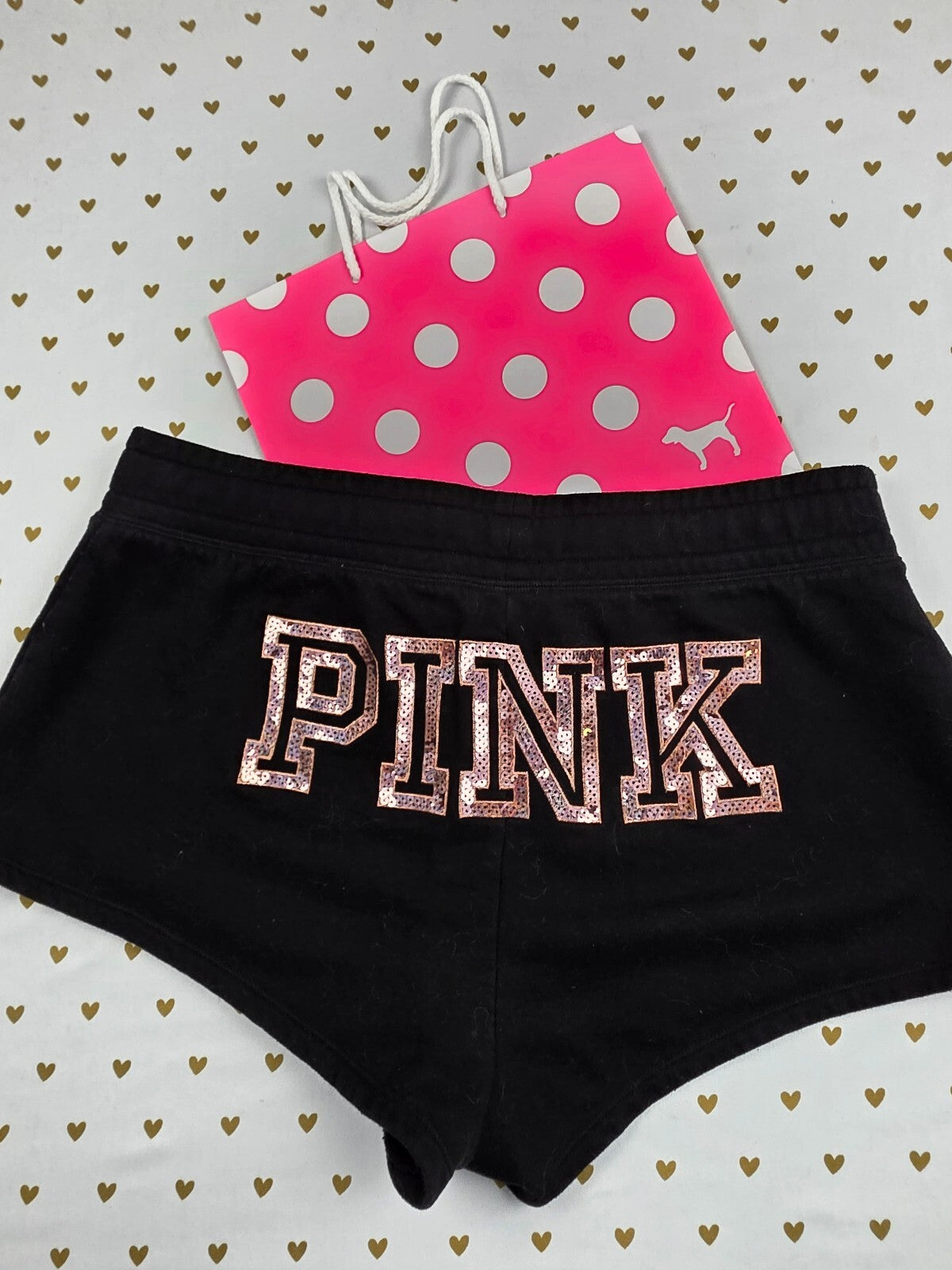 Victorias Secret PINK Bling Gold Sequined Sweat Shorts Large
