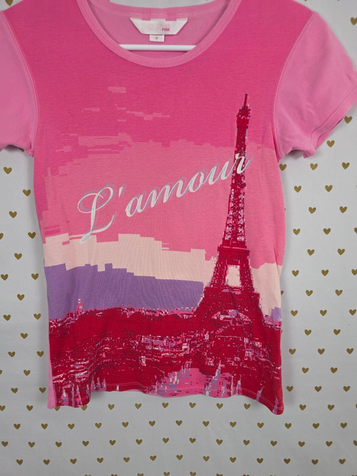 Vintage 2003 Victoria's Secret PINK Paris Eiffel Tower L'Amour Tee M Y2K