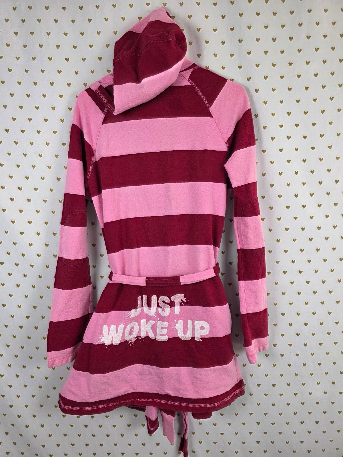 Vintage 2005 VS PINK Hooded Robe XS/S Pink Burgundy Striped Just Woke Up Y2K