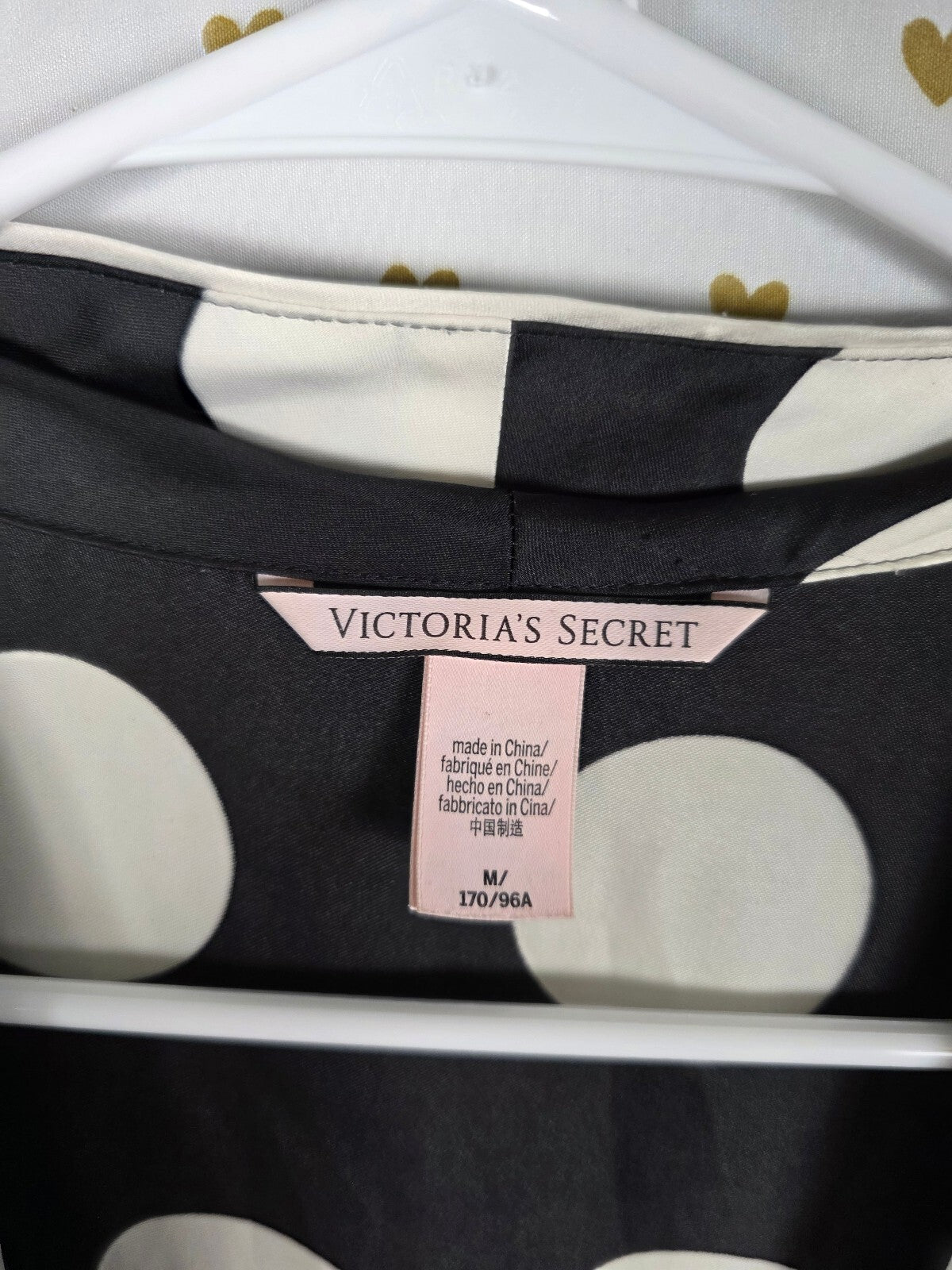 Victoria's Secret Satin Robe M Black White Polka Dot Kimono Belted Pajamas