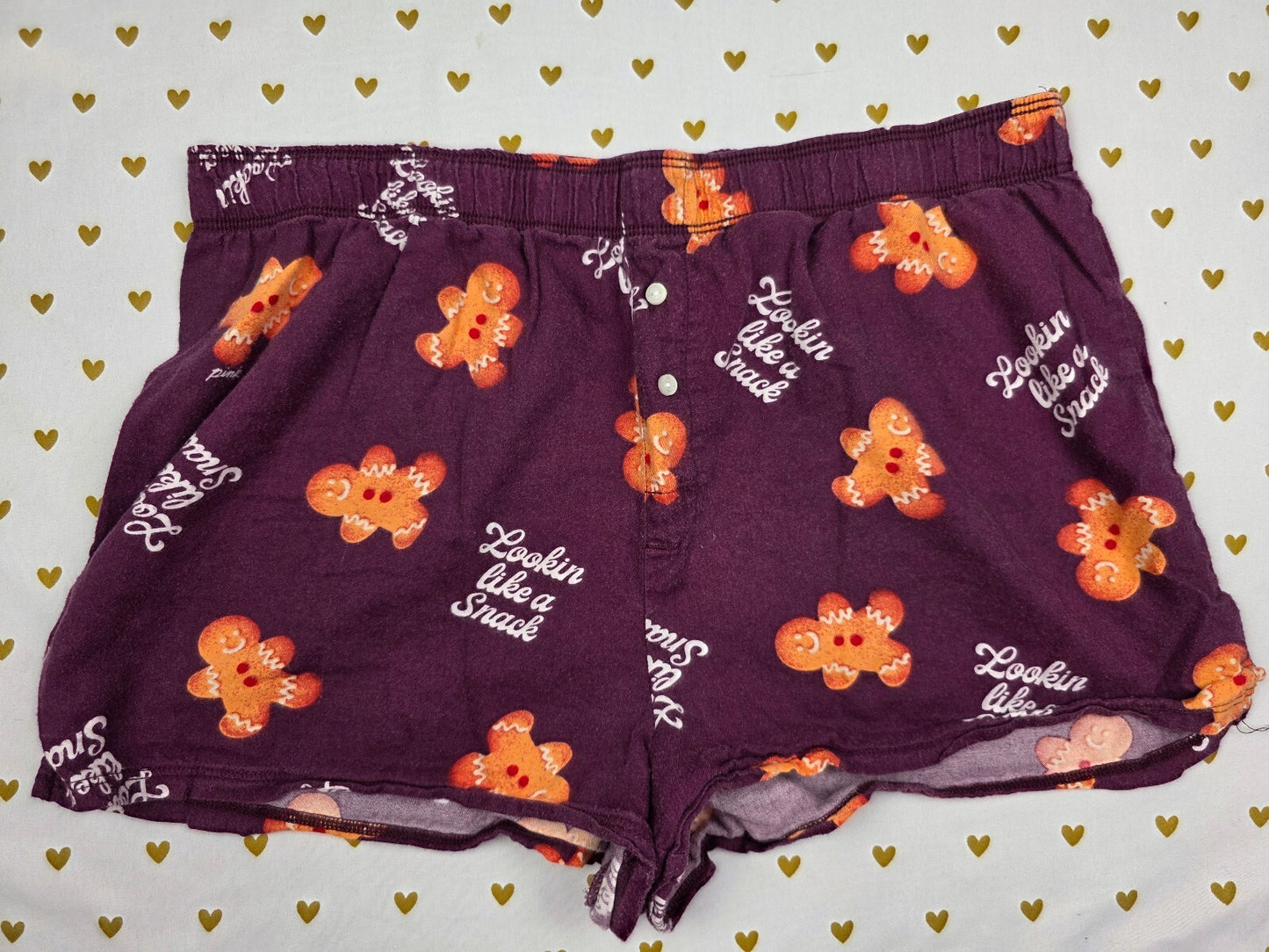 Victorias Secret PINK Gingerbread Man SMALL Sleep Shorts Boxers Pajama Bottoms
