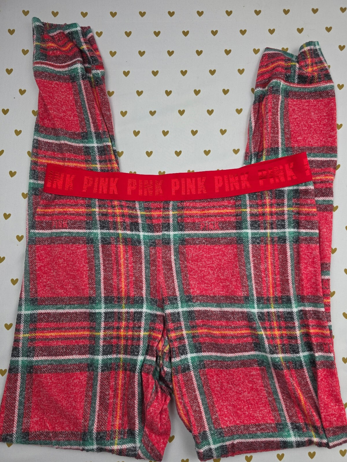 Victorias Secret Pink Stretch Plaid Tapered Medium Sleep Pants Pajama PJ Bottoms