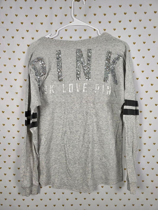 Victorias Secret PINK BLING sequin Long sleeve Grey Tee shirt XS