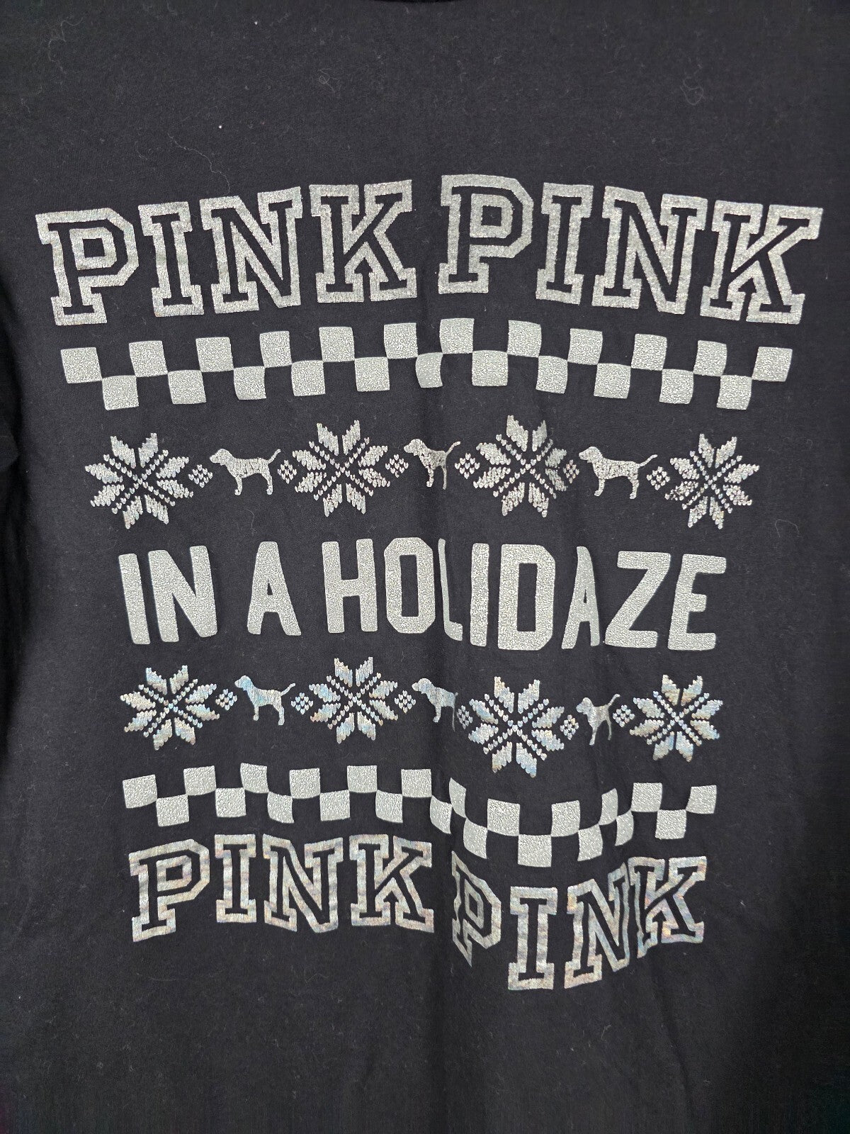 Victorias Secret PINK HOLIDAZE Bling Sequined Long Sleeve Christmas Tee shirt SM
