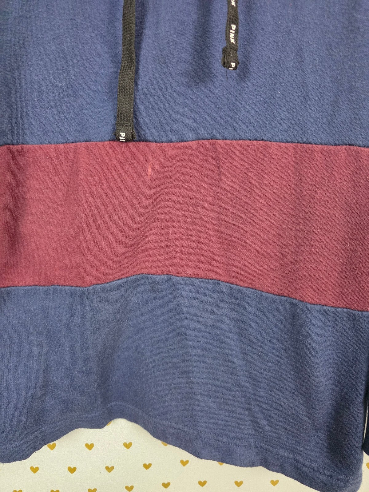 Victorias Secret Pink Bling Dog Logo Striped Hooded Sweater Shirt Medium