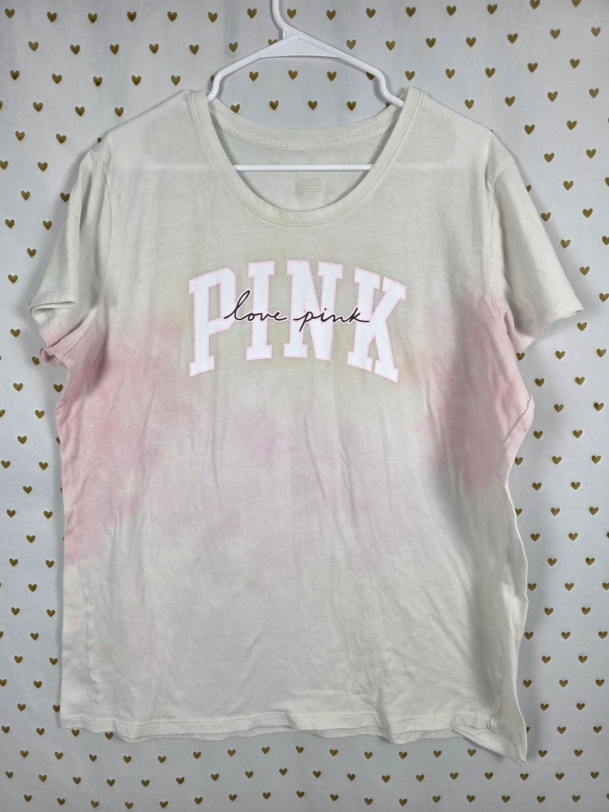 Victorias Secret PINK 2XL XXL Tye Dye Watercolor Logo Tee shirt