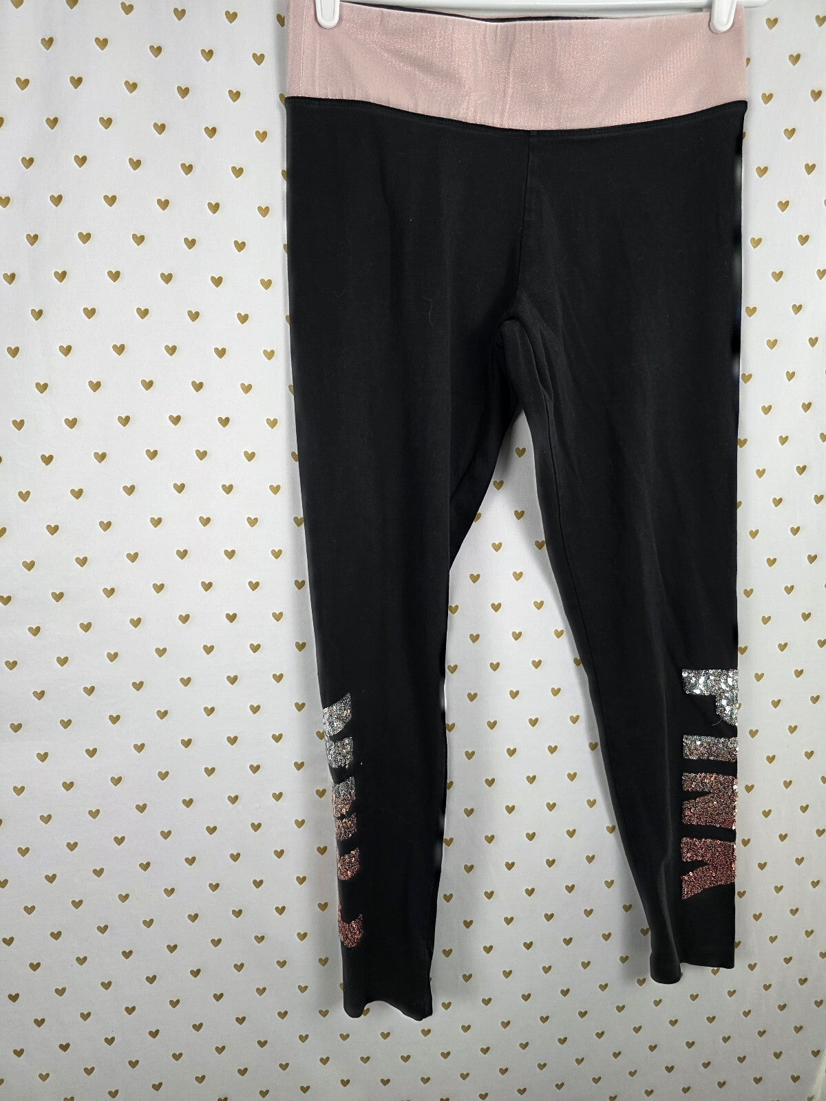 Victorias Secret PINK Bling Logo Slouchy Tee Shirt Sequined Yoga Pants SET Large