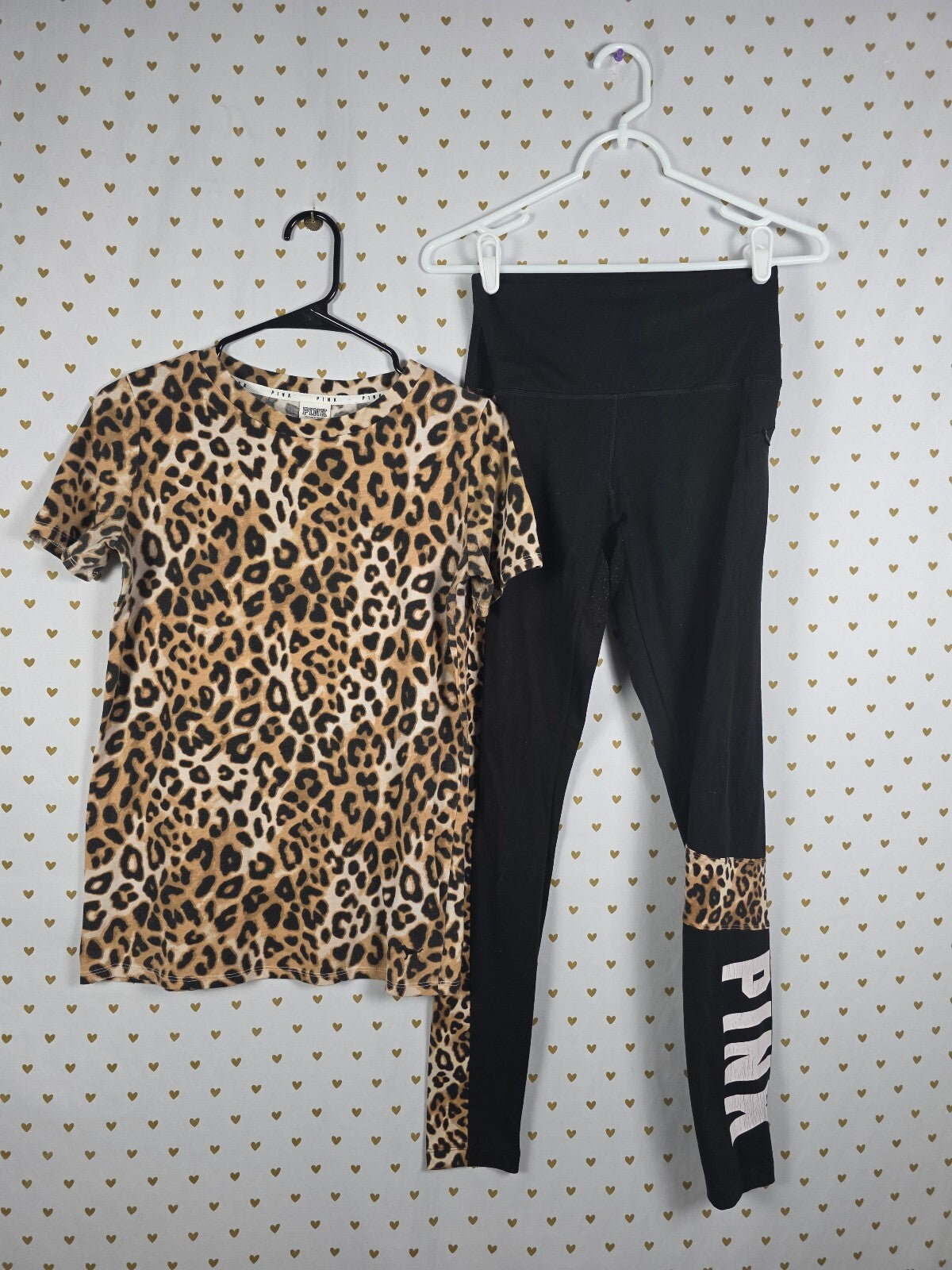 Victorias Secret PINK Leopard Cheetah SET Tee shirt Yoga Pants XS SM