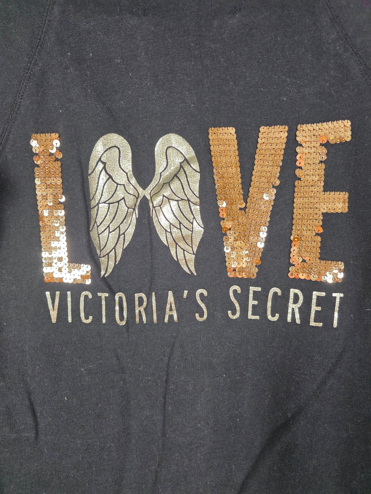 Victorias Secret Angels Bling LOVE Wings Gold Sequined Full Zip Hoodie Jacket Sm