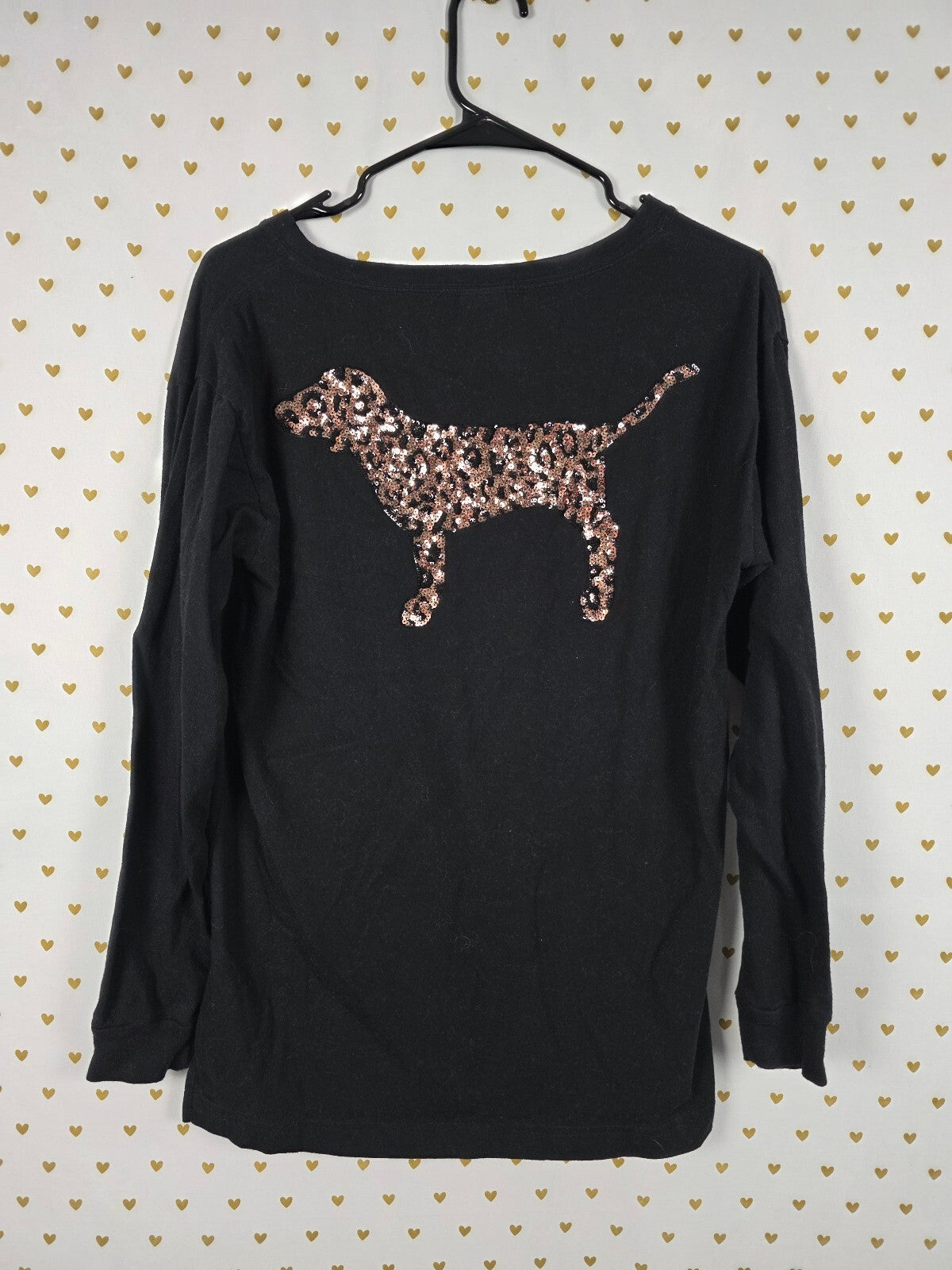 Victorias Secret PINK leopard Cheetah Dog Bling Long Sleeve Tee shirt Sequin XS