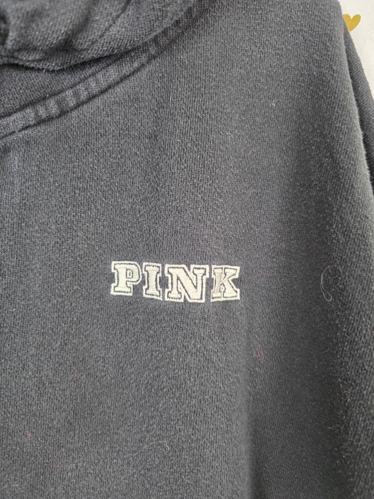 Victorias Secret Pink Logo Full zip black hoodie Jacket Coat XL Oversized