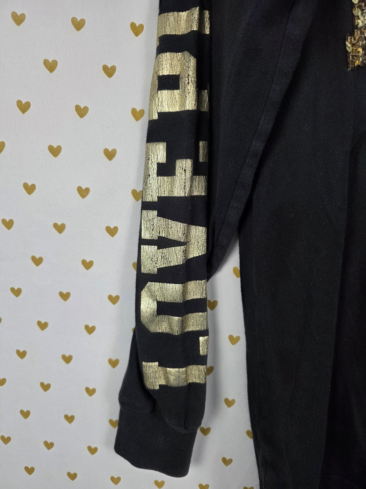 Victorias Secret PINK Gold Bling Sequined Long Sleeve Tee shirt Small