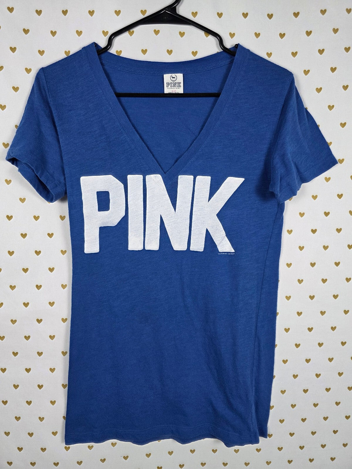 Victorias Secret PINK V Neck Vintage y2k Logo Tee shirt SMALL